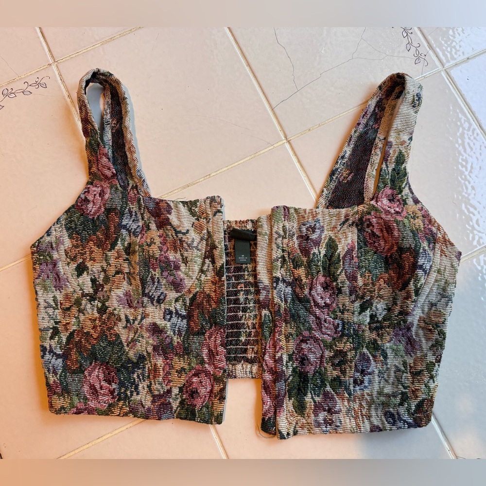 Wild Fable Floral Textured Crop Top - Multicolor